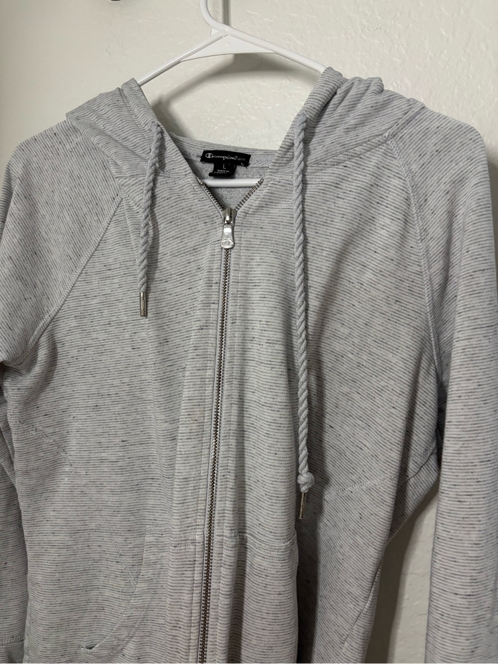 Champion Heather Gray Full-Zip Hooded Bomber Jacket